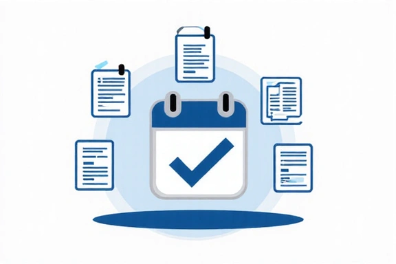Calendario y documentos que representan actualizaciones de políticas