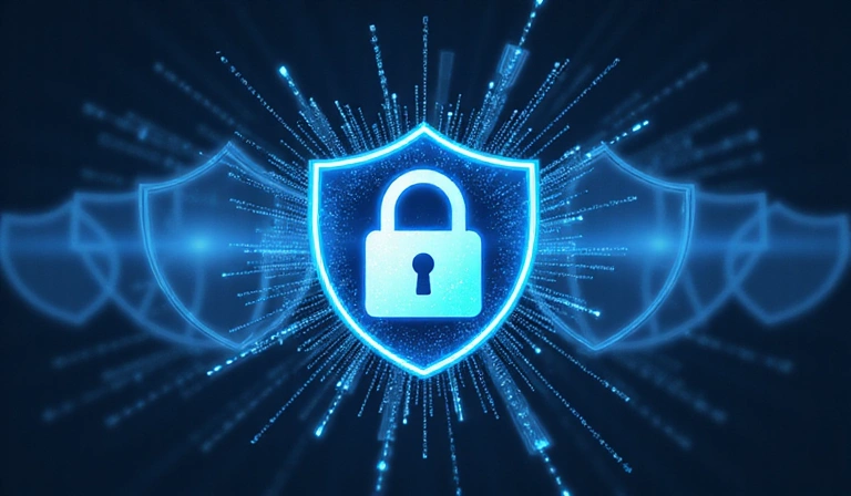 Ilustración de datos personales protegidos con un candado y escudos.