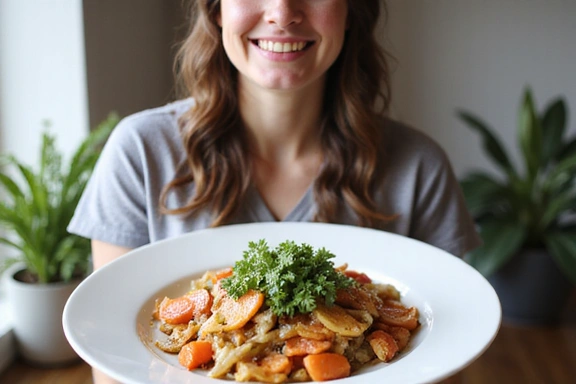 Foto de Laura con un plato de comida amigable para la digestión