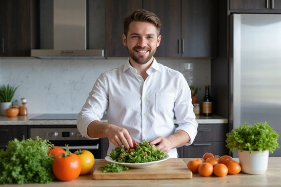 Foto de Carlos disfrutando de una comida saludable