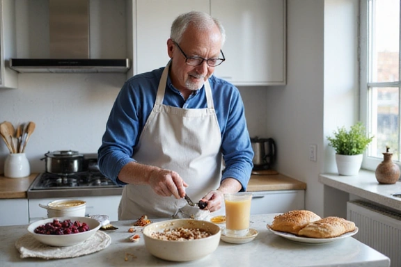 Foto de Miguel preparando un desayuno saludable